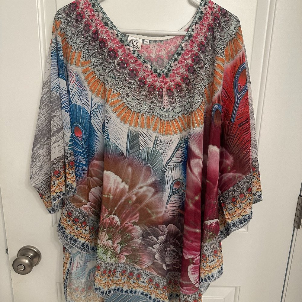 Printed Bateau Neckline Tunic Coverups